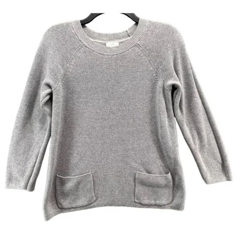 J.Jill Round Neck Cotton Viscose Blend Sweater With Pockets Gray XL